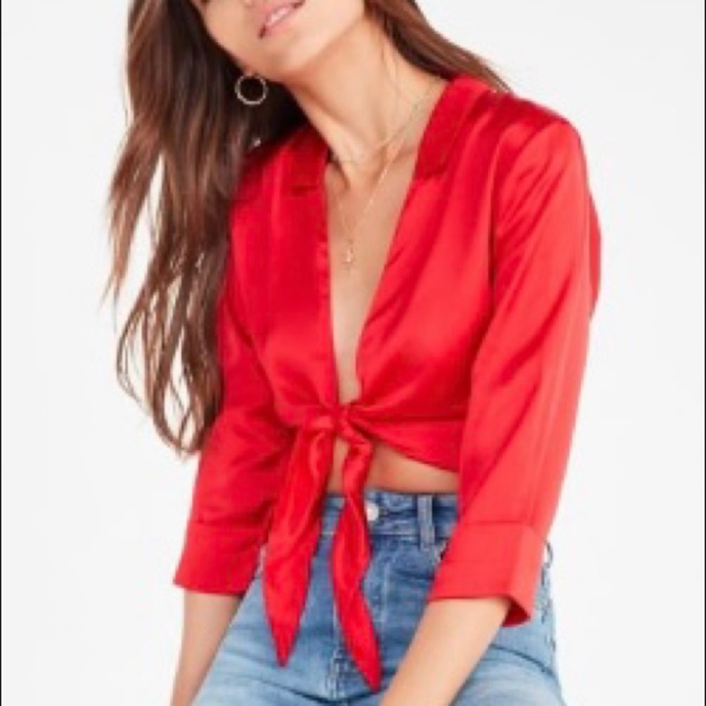 Urban Outfitters Silky Red Tie Top